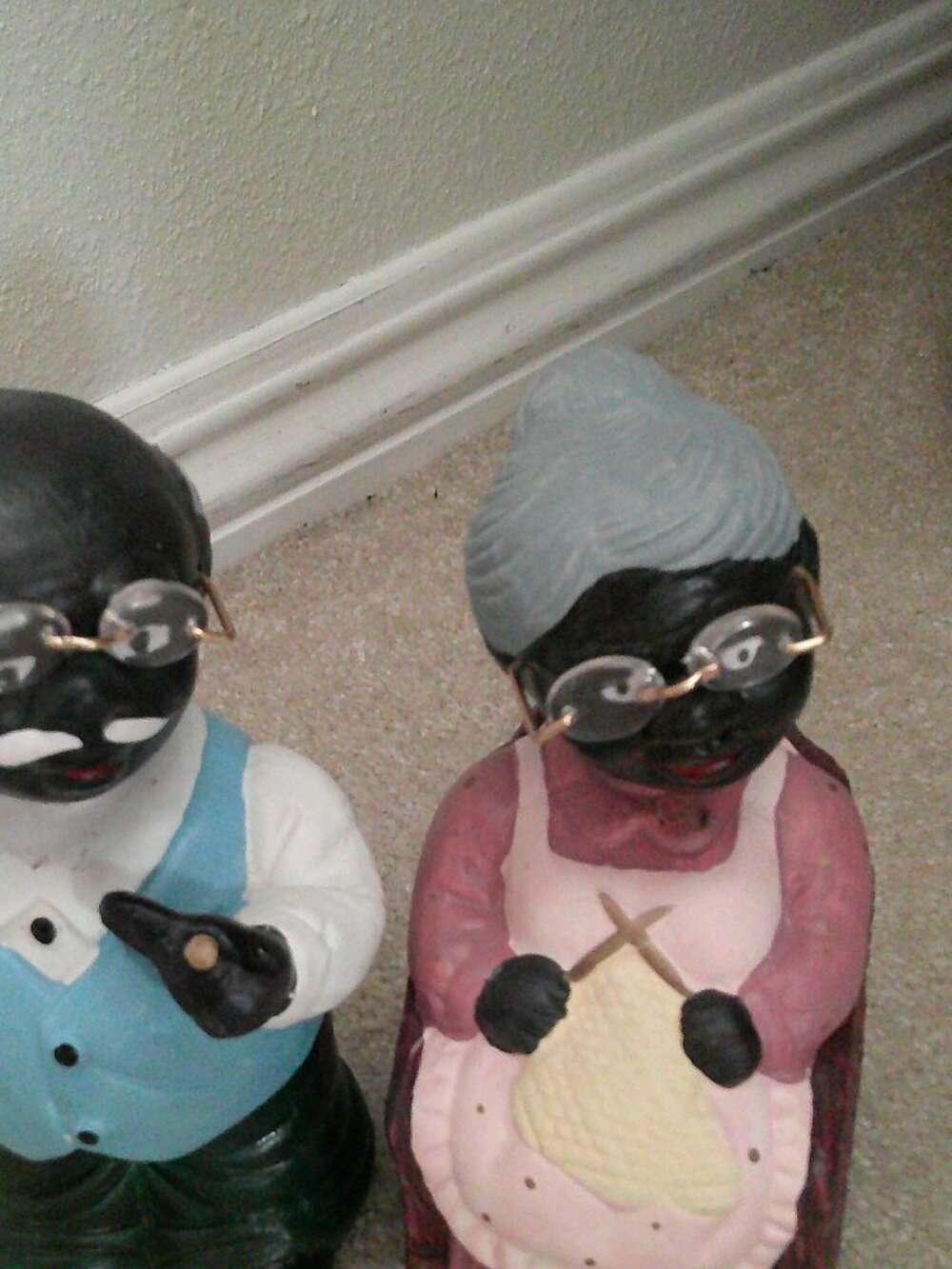 Grandma & Grandpa Handmade bobble heads w/glasses, one is a bank!